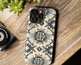 Southwestern Phone Case geometric blue grey Navajo art phone case Google Pixel Samsung Galaxy case iPhone 11 13 15 Aztec case modern western