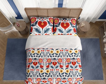 Comforter Scandinavian Rosemaling folk art comforter design King Queen Twin XL comforter Twin Nordic Bedding Bedroom Decor Comforter Danish