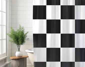 Black and White Checker Pattern Shower Curtains retro midcentury modern timeless check design classy curtains bathroom curtain boho chic