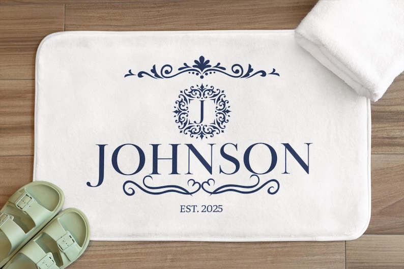 Custom Monogram Bath Mat Personalized Name Bathmat Wedding Gift ...