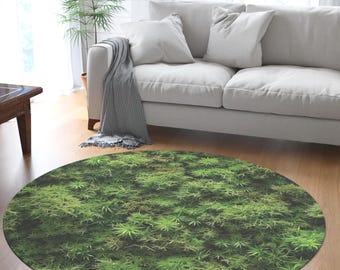 Lush Green Forest Moss 5ft Round Rug Vibrant Nature Floor Mat Botanical Decor Eco-Inspired Design Soft & Stylish Home Decor Accent