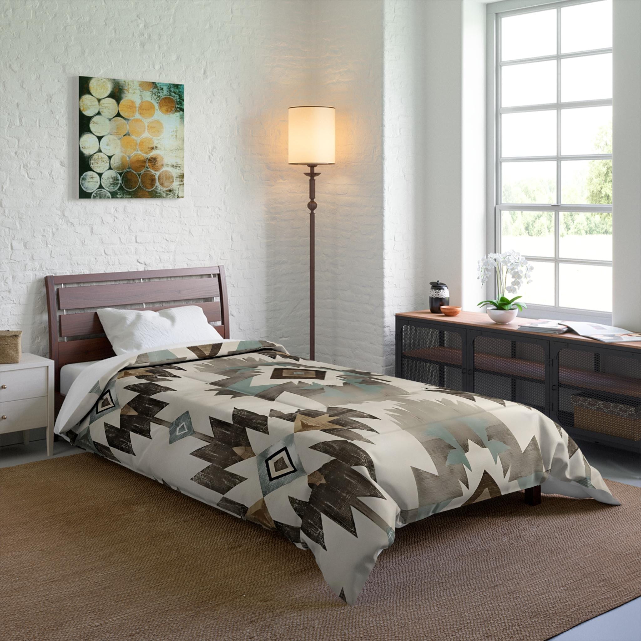 Rustic Geometric Southwestern comforter Jade beige western Navajo blanket jade western comforter Native American bedding decor blanket Aztec