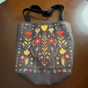 Dark Green floral Scandinavian Tote bag Nordic folk art forest core tote bag floral reusable bag Danish dark green folk art tote gift for