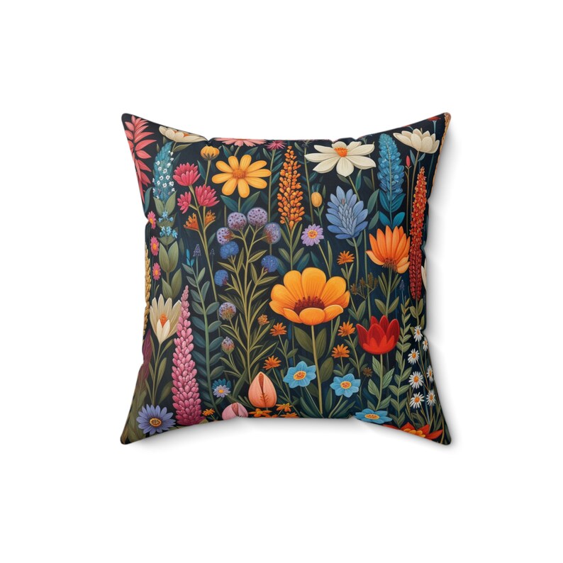 Quadratisches Kissen, skandinavisches Wildblumen-Dekokissen, Volkskunst-Kissen, nordisches Dekokissen, Schlafzimmer-Dekokissen, dänisches Wohnzimmerkissen, Geschenkidee Bild 8