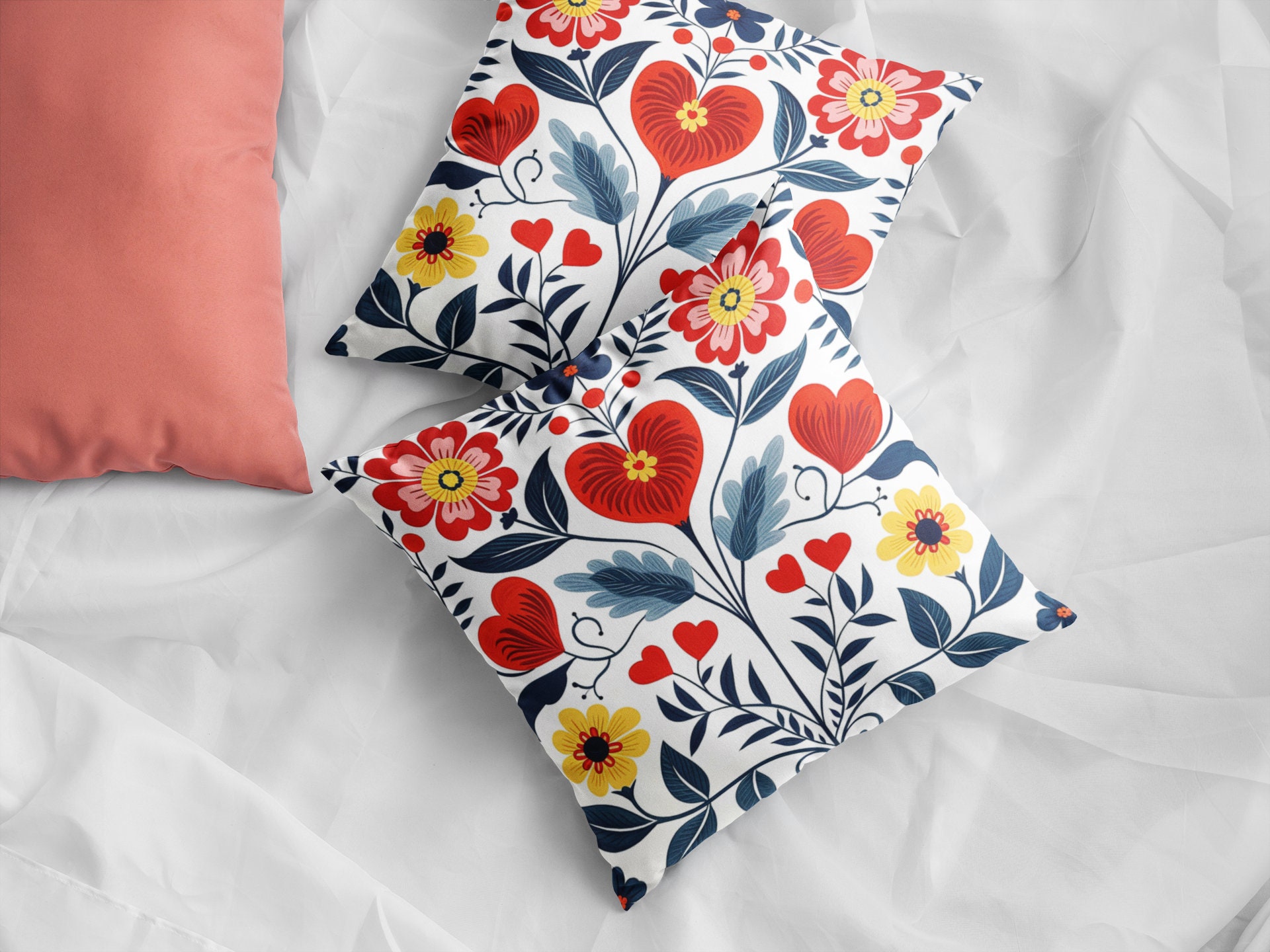 Square Pillow Scandinavian Rosemaling Folk Art Pillow Nordic Throw ...