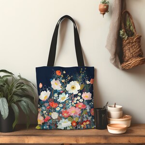 Japandi art floral tote bag wabi sabi aesthetic tote Japanese art tote bag floral reusable bag Scandinavian inspired tote bag elegant yoga