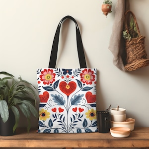 Scandinavian Rosemaling tote bag folk art Nordic design tote bag Danish hygge art rosemaling Scandinavian folk art tote bag Swedish Rosemale