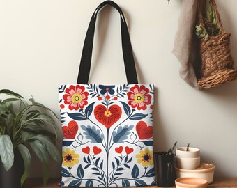 Scandinavian Rosemaling tote bag folk art Nordic design tote bag Danish hygge art rosemaling Scandinavian folk art tote bag Swedish Rosemale