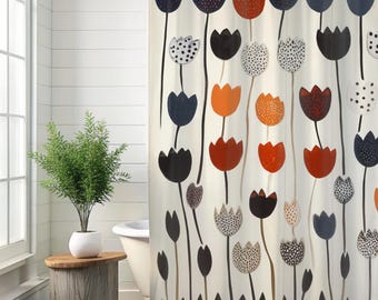Abstract Tulip Shower Curtain Minimalist Floral Bath Curtain Minimalist Bathroom Decor New Home Pastel Tulips Boho Flower Curtain gift moms
