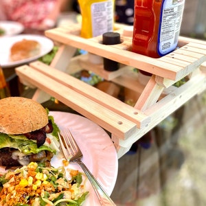 Custom wood condiment picnic table personalized gift ketchup mustard caddy bbq picnic table holder large bottle condiment caddy gift for him