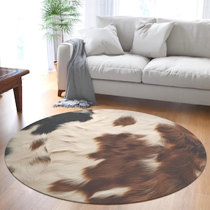 Rond vloerkleed zwartbruin gespikkelde koe Hide Image Rustiek western design boerderijstijl Tapijt Country Home Decor Farmcore vloerkleed western koeienhuid