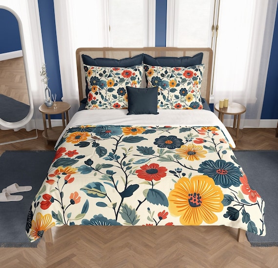 Scandinavian Folk Floral Comforter King Queen Twin XL comforter Twin Green Red Nordic Style Bedding Bedroom Decor Quilt Comforter Danish bed