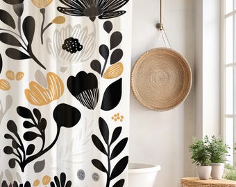Abstract Shower Curtain Minimalist Floral Bath Curtain Retro Bathroom Decor New Home Black and white Boho Aesthetic Flower Curtain Mom gift