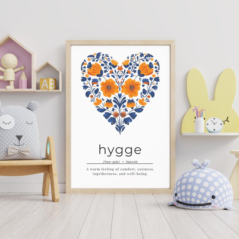 Scandinavian Heart Print Hygge Definition Matte Print Danish Folk Art