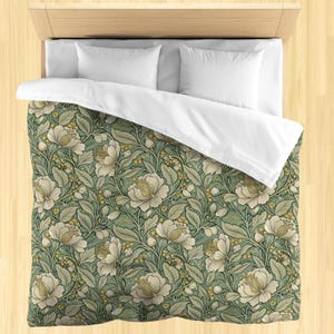 Grünes abstraktes Blumentröster-Bettwäsche-Set Boho Chic-Bettbezug King-Size-Decke Olivgrün Einzigartiges Schlafzimmer-Dekorgeschenk für ihr Blumenbeet
