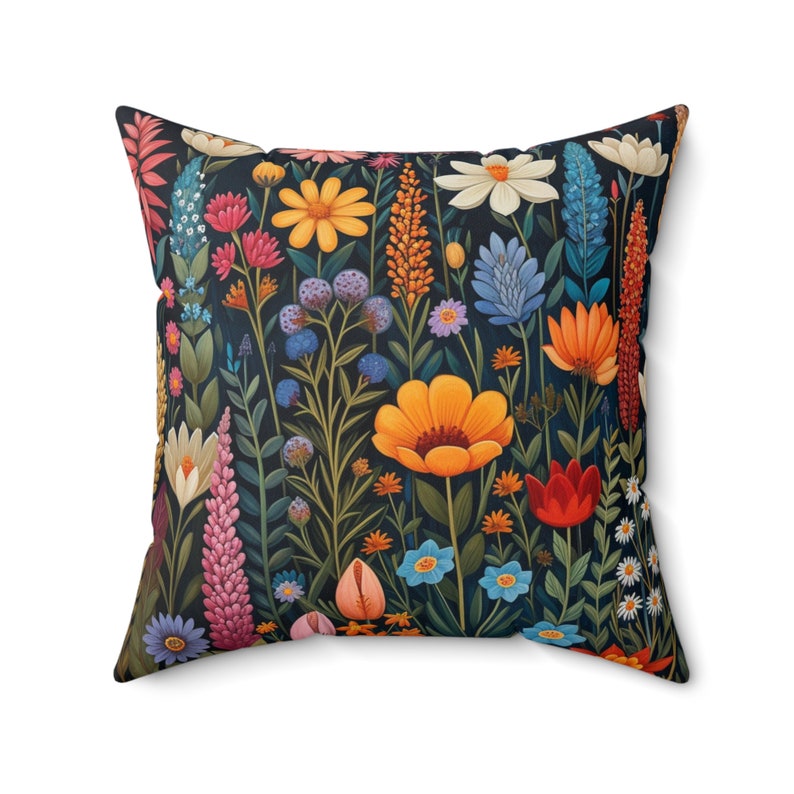 Quadratisches Kissen, skandinavisches Wildblumen-Dekokissen, Volkskunst-Kissen, nordisches Dekokissen, Schlafzimmer-Dekokissen, dänisches Wohnzimmerkissen, Geschenkidee Bild 10