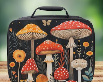 Wild Mushroom Insulated Lunch Bag Forest core lunch box reusable lunch bag gift for back to school lunch bag for work Scandinavian folk art