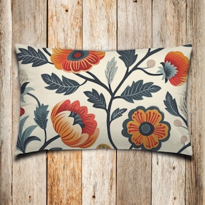 Artisan Lumbar Pillow Scandinavian folk art floral orange blue Bedroom Decor throw pillow folk art accent pillow living room pillow gift