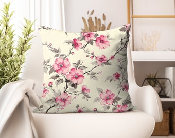 Square Pillow coquette pink grey floral throw pillow flower accent pillow floral coquette accent Bedroom Decor elegant living room pillow
