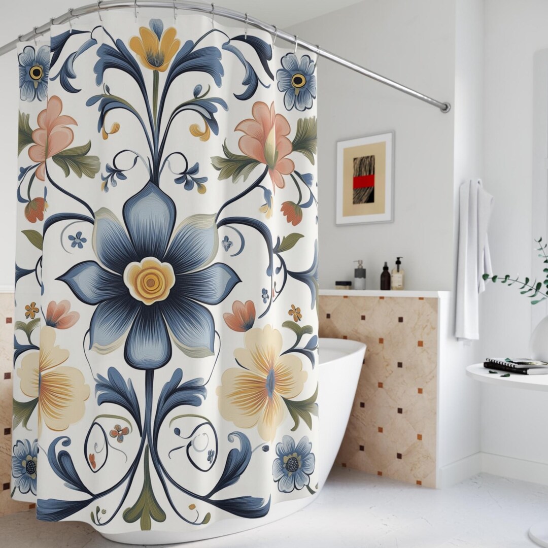 Swedish Pattern Print Bathroom Shower Curtain
