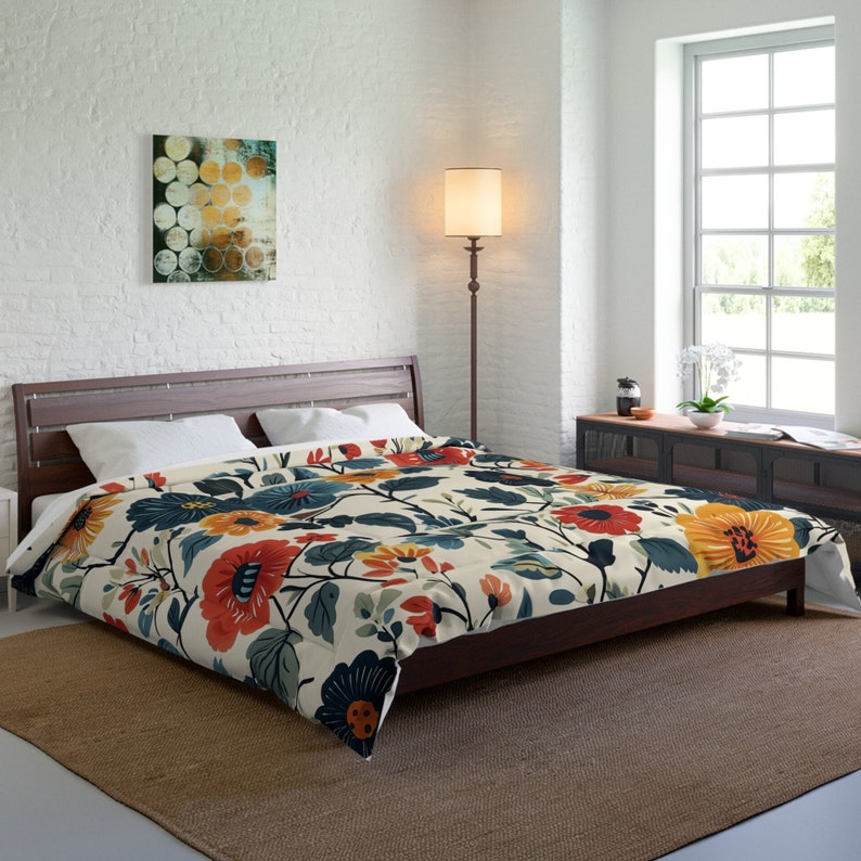Scandinavian Folk Floral Comforter King Queen Twin XL comforter Twin Green Red Nordic Style Bedding Bedroom Decor Quilt Comforter Danish bed image 6
