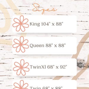 May include: A graphic showing the different sizes of lightweight comforters. The sizes are King (104" x 88"), Queen (88" x 88"), Twin XL (68" x 92"), and Twin (68" x 88"). The graphic also includes a note that there is a size variance of +/- 3 inches.
