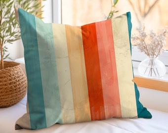 Square Pillow Striped pastel throw Pillow striped accent pillow coral accent Bedroom Decor striped cushion living room pillow mid century