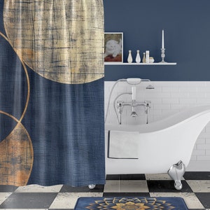 Douchegordijnen gouden marineblauw abstract ontwerp douchegordijn midden eeuw moderne badkamer decor douchegordijn woondecoratie badgordijn