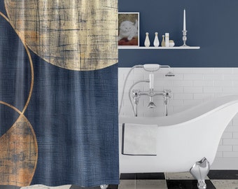Shower Curtains Golden Navy Blue Abstract Design shower curtain mid-century modern bathroom decor shower curtain Home Decor bath curtain