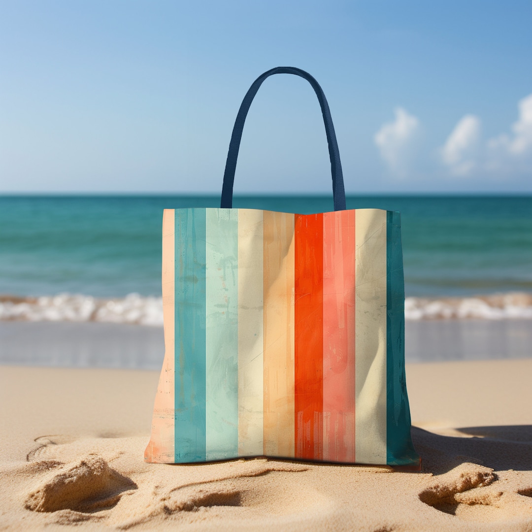 Pastel Stripe Tote Bag Blue Pink Striped Tote Bag Mid  display picture 1
