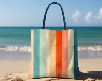 Pastel Stripe Tote Bag blue pink striped tote bag mid century modern art tote bag pastel coral pink striped gift for her tote bag orange red