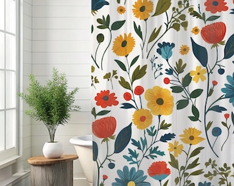 Scandinavian Floral Image Shower Curtain Nordic shower curtain floral shower curtains retro flower bath curtain rosemaling abstract curtain