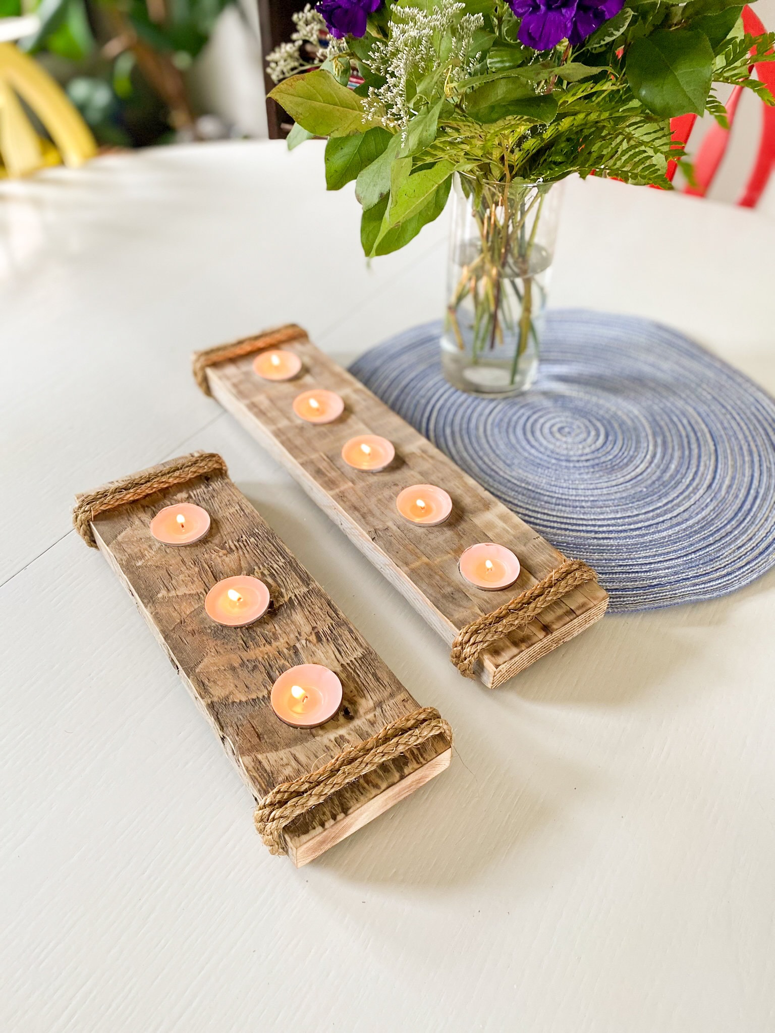 Sziqiqi Portacandele In Legno Con Vetro Set Di 2, Rustico Candelabro