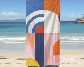 Vibrant Abstract Beach Towel red blue bath towel geometric beach accessory mid century modern beach decor gift for abstract shape art towel