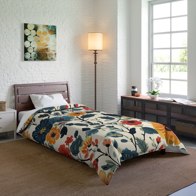Scandinavian Folk Floral Comforter King Queen Twin XL comforter Twin Green Red Nordic Style Bedding Bedroom Decor Quilt Comforter Danish bed image 5