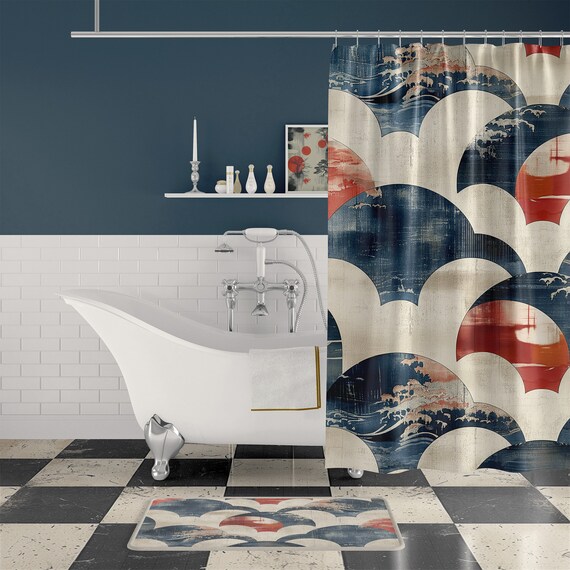 Red blue shower curtain discount