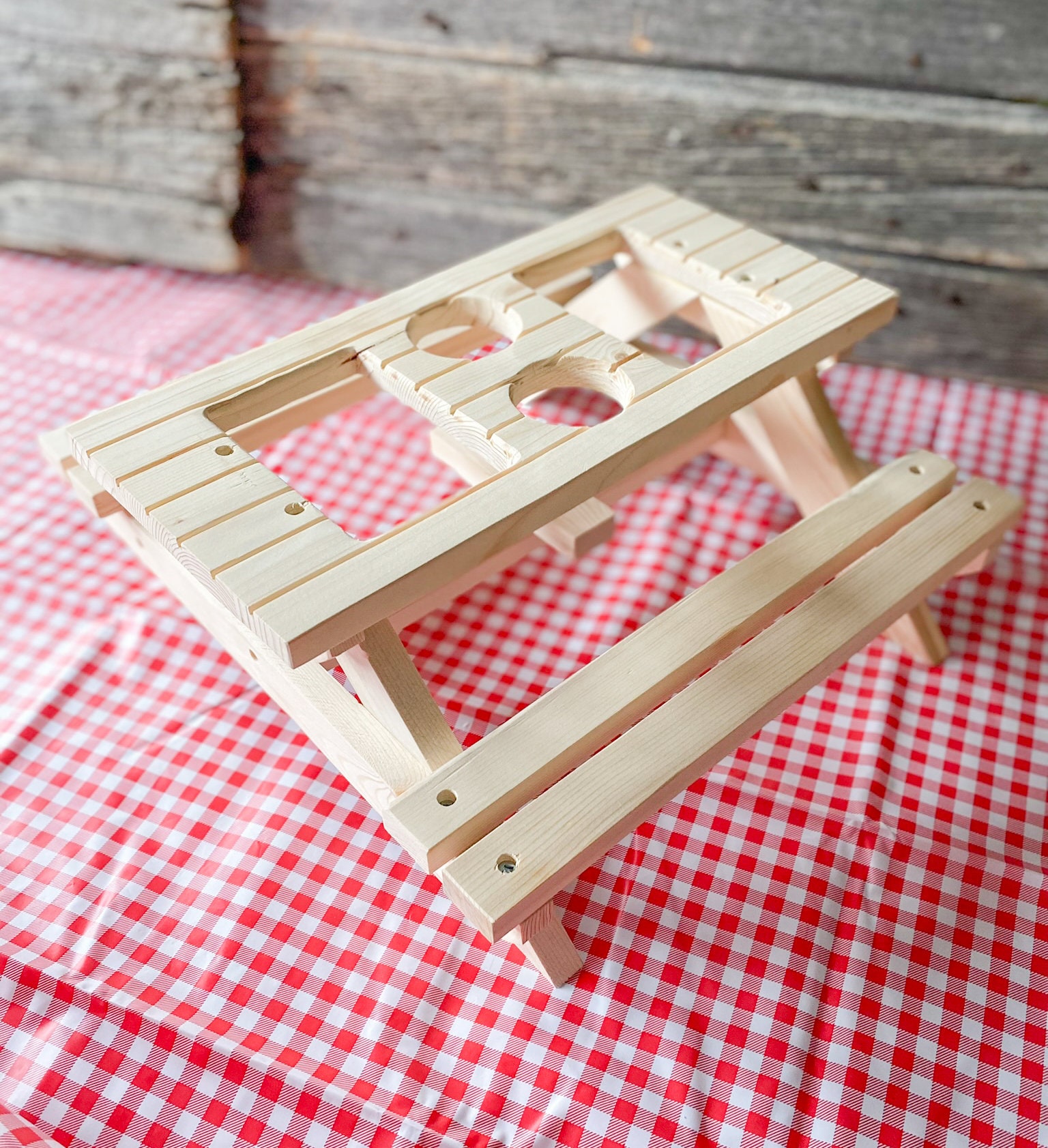 Handmade Wood Condiment Picnic Table Ketchup Mustard Caddy Bbq Picnic