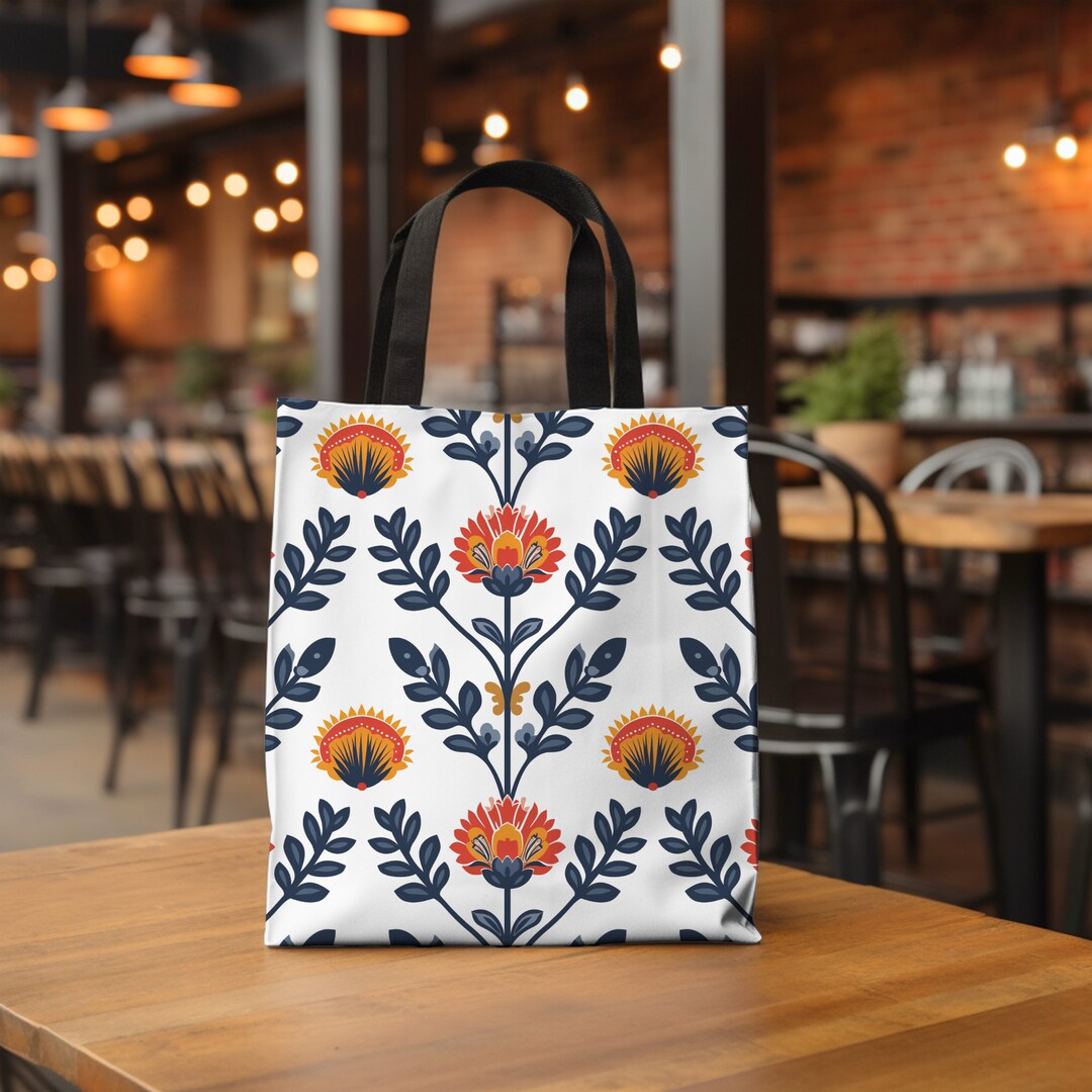 Swedish Pattern Print Leather Tote Bag main image 1