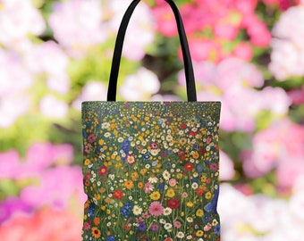 Wild flower tote bag vibrant flower tote spring summer bright bag weekender floral bag gift for her tote vibrant wild flower meadow flower