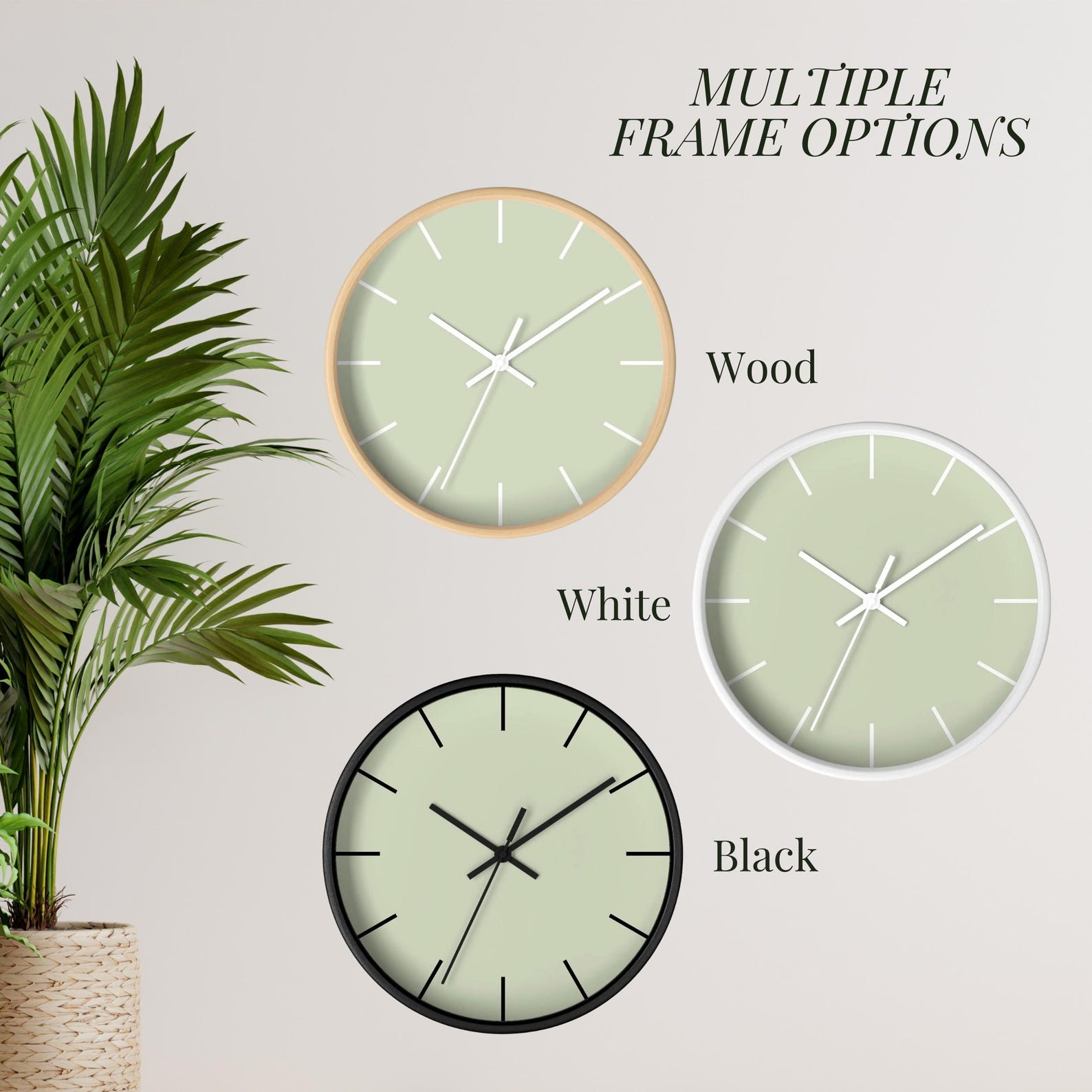 Sage Green Wall Clock Minimalist Green Clock for Living Room Wall Decor ...