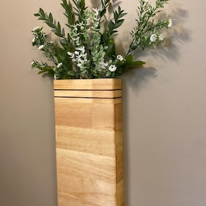 Wood Wall Pocket double line Walnut inlay two sizes midcentury modern wood home decor wall vase wooden wall hanging feature home gift for