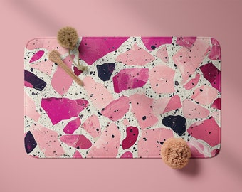 Alfombrilla de baño con patrón de terrazo rosa, Idea de regalo para decoración del hogar, Decoración de baño, Patrón de vidrio reciclado de inspiración italiana, Regalo para su ducha de alfombrilla de baño rosa