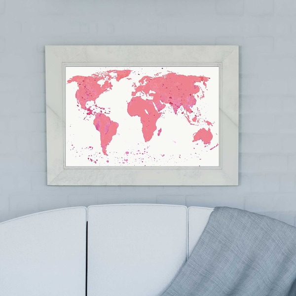 pink watercolor world map wall art,Pink World Map, watercolor map, baby girl nursery, gift, baby nursery room decor, gift, pastel colors