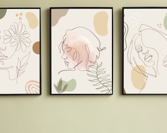 Boho Love Art Print, Woman Line Art, Flower Wall Art, Boho Floral ...