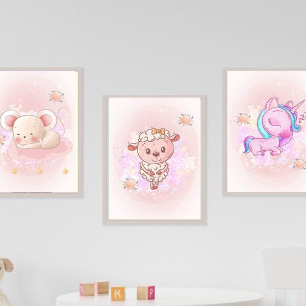 Nursery decor elephant, baby room decor girl, nursery wall art elephant, pink gray, nursery prints elephant, unicorn twinkle little star