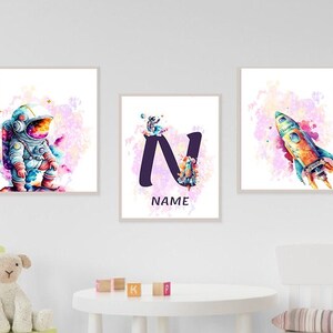 Solar system and custom name print, Space Nursery Prints, Outer Space Printable Wall Art Set of 3 for Nursery Decor, space suit,space travel