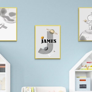 Space Nursery Prints, Outer Space Printable Wall Art Set of 3 for Nursery Decor, space suit,space travel, Solar system and custom name print