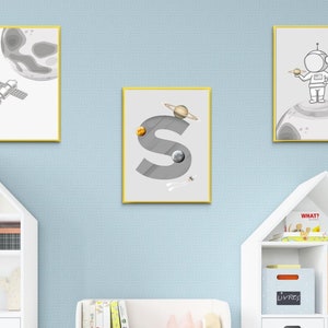 Space Nursery Prints, Outer Space Printable Wall Art Set of 3 for Nursery Decor, space suit,space travel, Solar system and custom name print