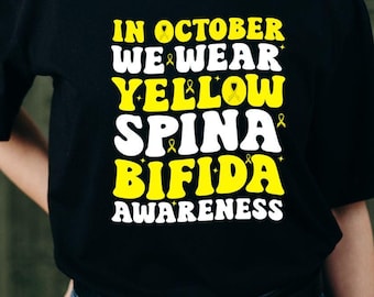 Spina Bifida Awareness Svg Png, In October We Wear Yellow Spina Bifida Rainbow Svg, Yellow Ribbon Svg Cricut Sublimation Design