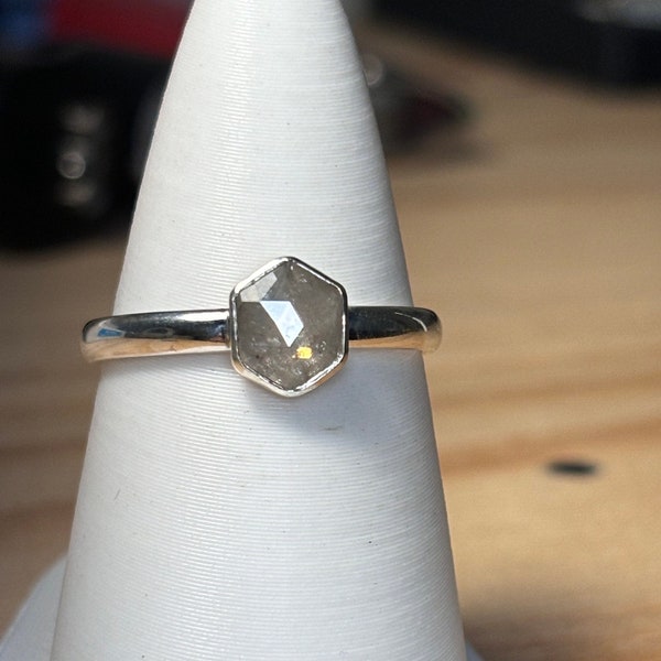 natural salt and pepper rose cut diamond ring